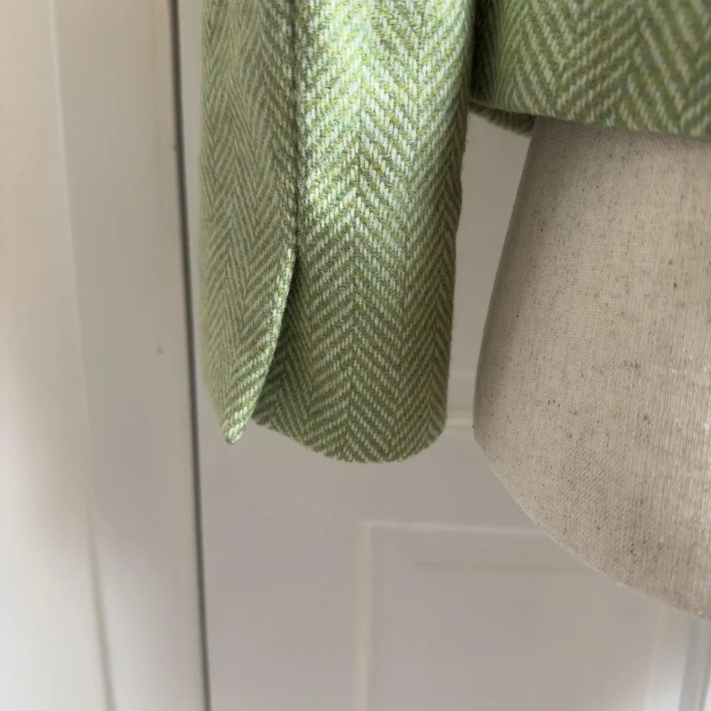 Vintage J.Crew Blazer Womens Small Green Herringbone Tweed Wool Robert Noble 00s